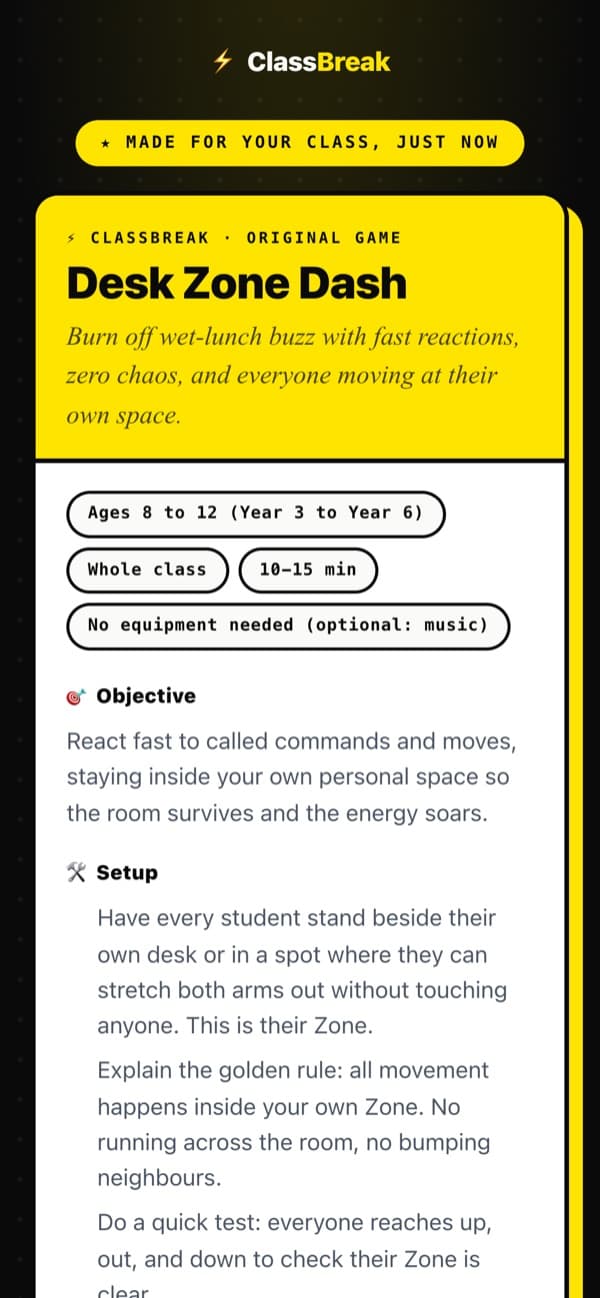 ClassBreak: Your game, made just now