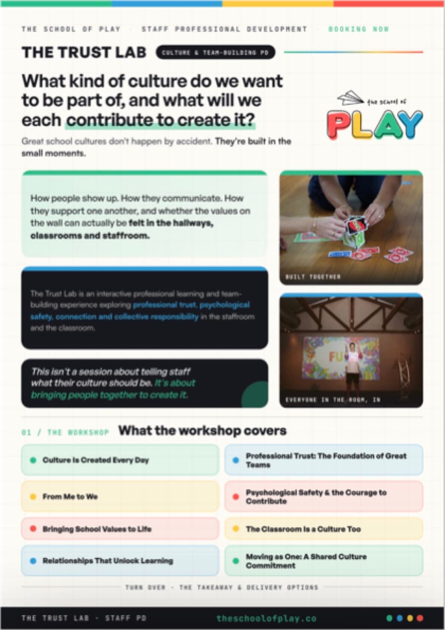 Front page of The Trust Lab staff PD flyer
